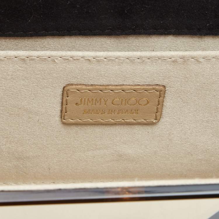 Pre Owned Jimmy Choo Black/Gold Graphic Mirror Patchwork Acrylic and Suede Candy Chain Clutch