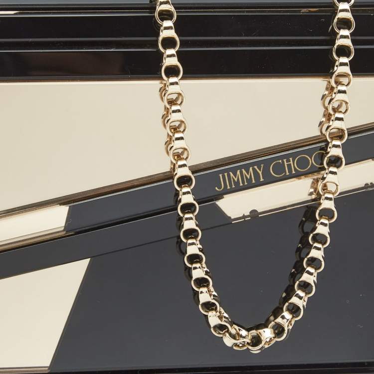 Pre Owned Jimmy Choo Black/Gold Graphic Mirror Patchwork Acrylic and Suede Candy Chain Clutch