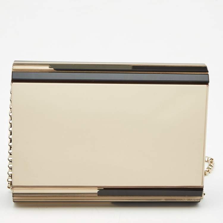 Pre Owned Jimmy Choo Black/Gold Graphic Mirror Patchwork Acrylic and Suede Candy Chain Clutch