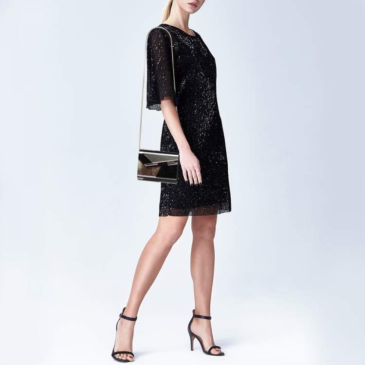 Pre Owned Jimmy Choo Black/Gold Graphic Mirror Patchwork Acrylic and Suede Candy Chain Clutch