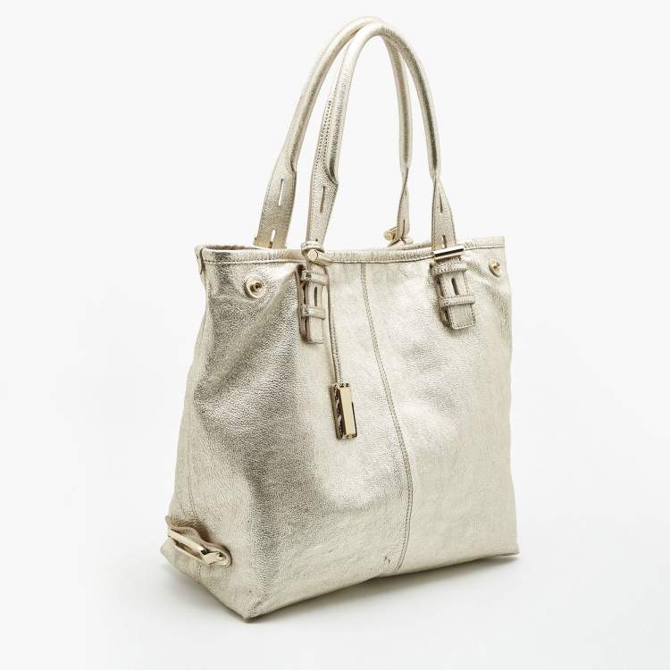 Pre Owned Jimmy Choo Gold Leather Shopper Tote