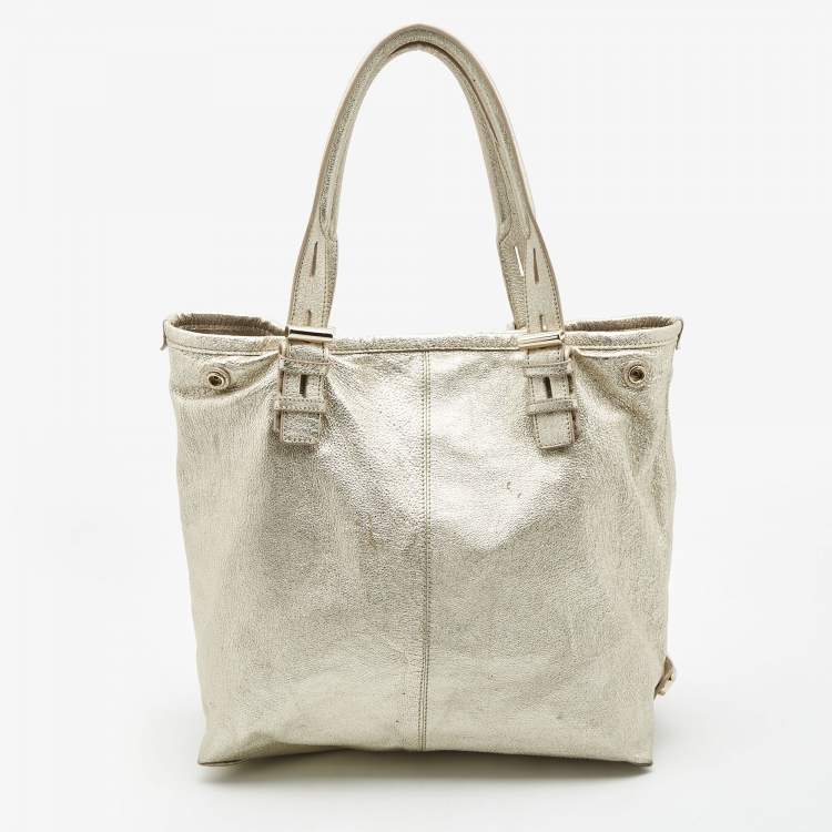 Pre Owned Jimmy Choo Gold Leather Shopper Tote