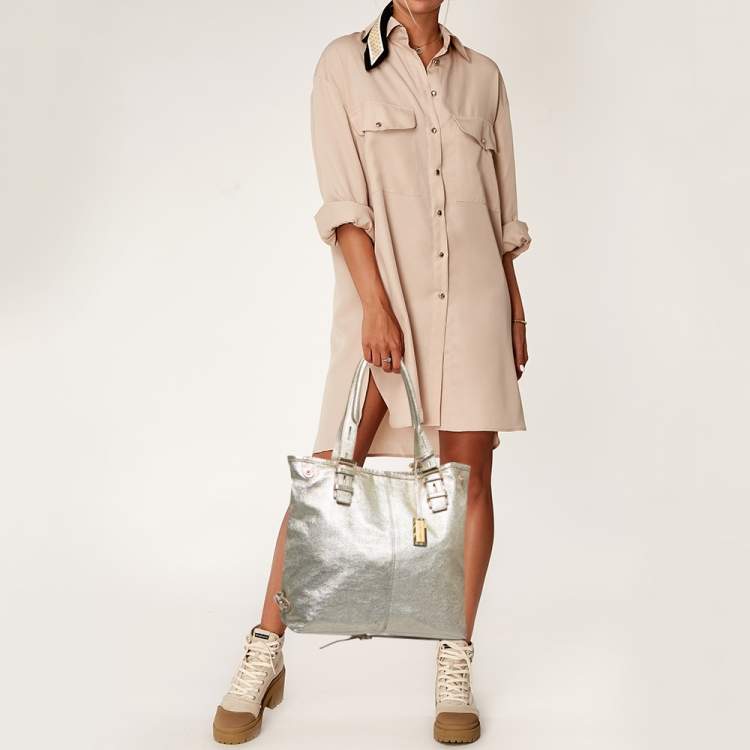 Pre Owned Jimmy Choo Gold Leather Shopper Tote