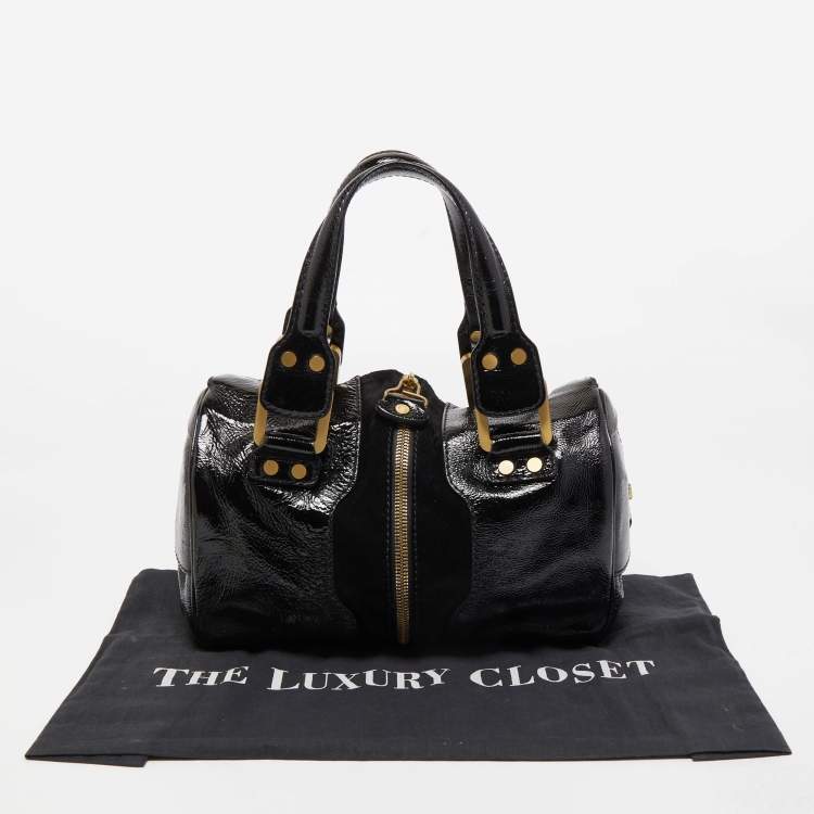 Pre Owned Jimmy Choo Black Patent Leather and Suede Marla Satchel
