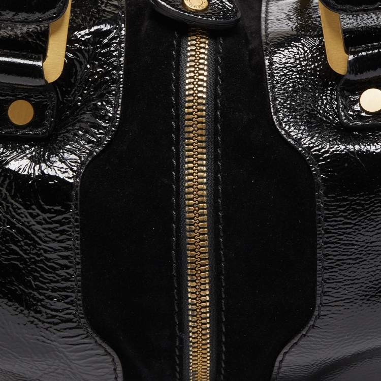 Pre Owned Jimmy Choo Black Patent Leather and Suede Marla Satchel