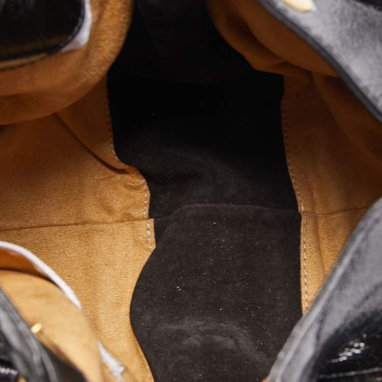 Pre Owned Jimmy Choo Black Patent Leather and Suede Marla Satchel