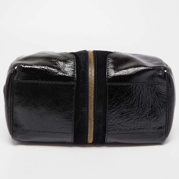Pre Owned Jimmy Choo Black Patent Leather and Suede Marla Satchel