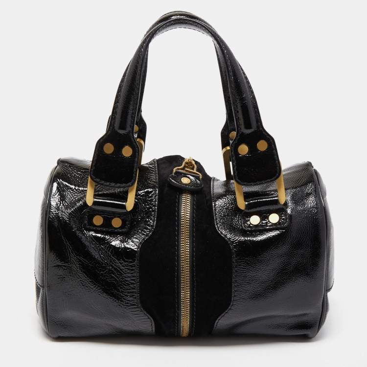 Jimmy Choo Black Patent Leather and Suede Marla Satchel Jimmy Choo ...