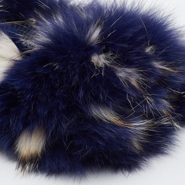 Pre Owned Jimmy Choo Blue Feathered Fox Fur and Python Ava Crossbody Bag