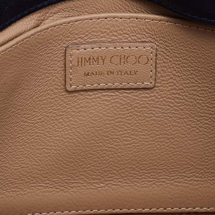 Pre Owned Jimmy Choo Blue Feathered Fox Fur and Python Ava Crossbody Bag