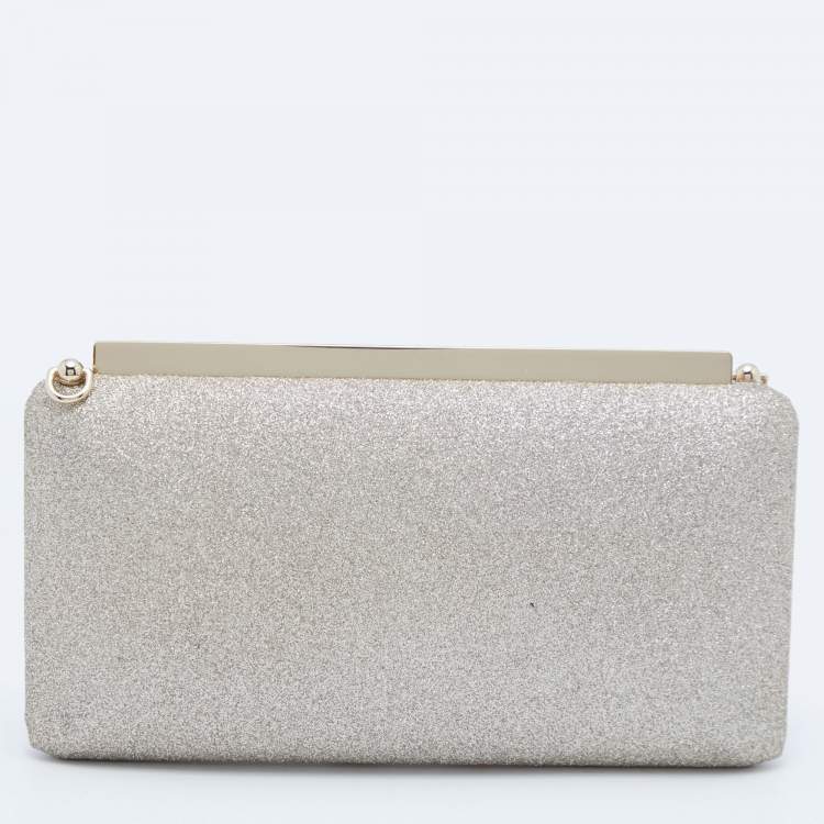 Pre Owned Jimmy Choo Gold Glitter Ellipse Chain Clutch