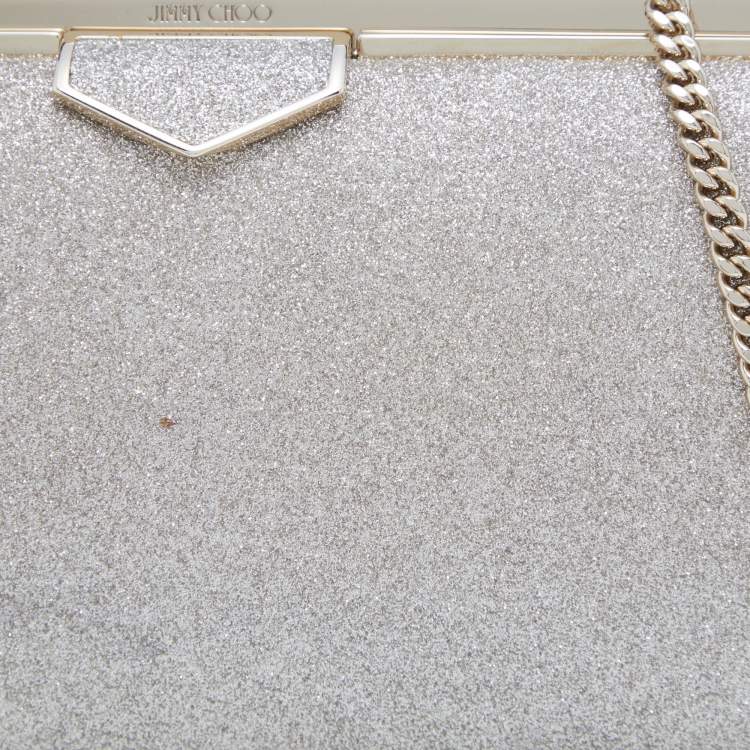 Pre Owned Jimmy Choo Gold Glitter Ellipse Chain Clutch