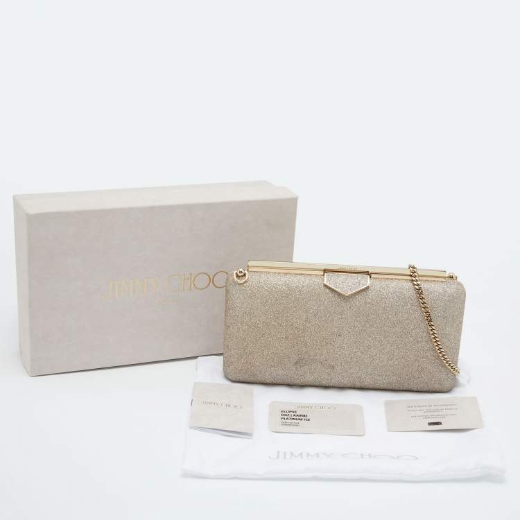 Pre Owned Jimmy Choo Gold Glitter Ellipse Chain Clutch