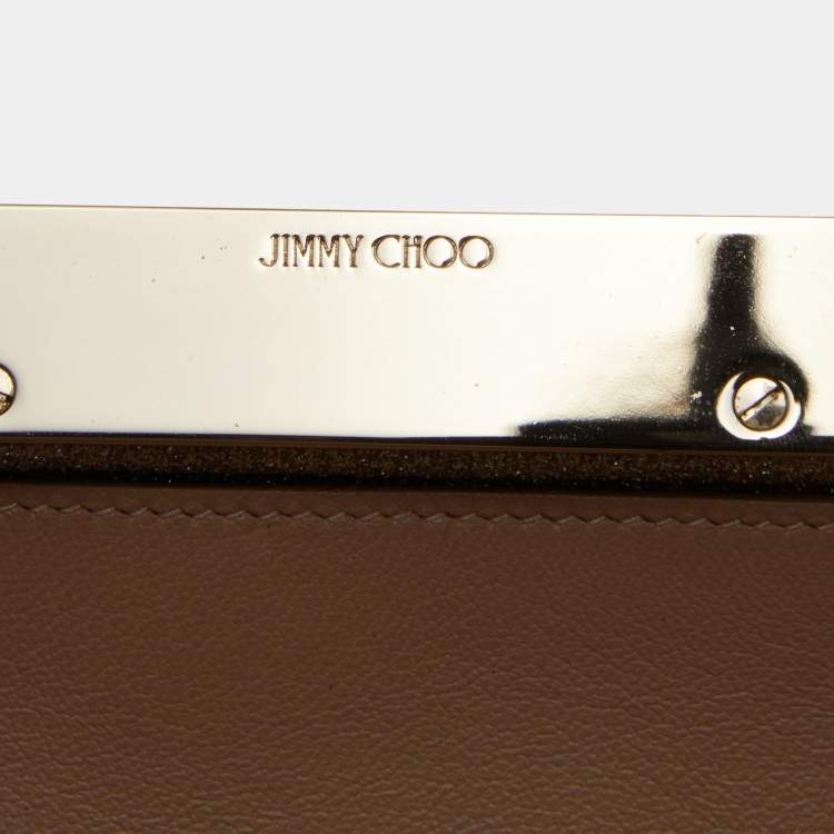 Pre Owned Jimmy Choo Gold Glitter Ellipse Chain Clutch