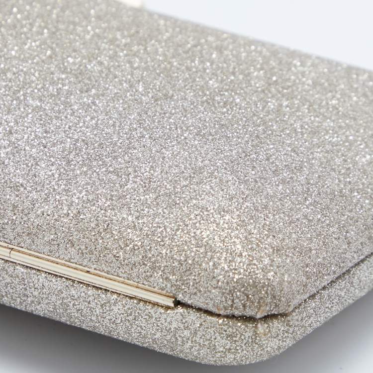 Pre Owned Jimmy Choo Gold Glitter Ellipse Chain Clutch