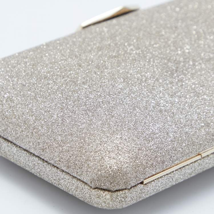 Pre Owned Jimmy Choo Gold Glitter Ellipse Chain Clutch