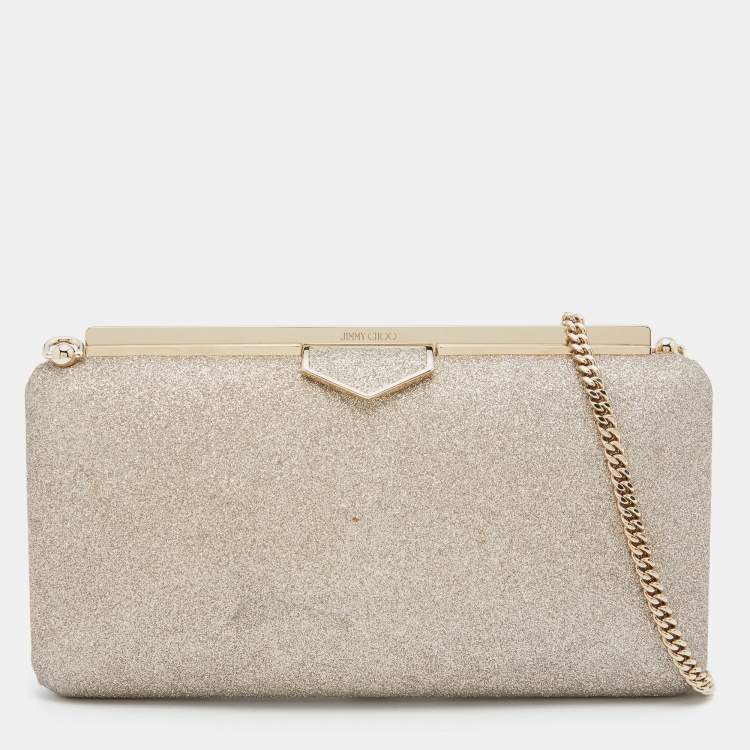 Pre Owned Jimmy Choo Gold Glitter Ellipse Chain Clutch