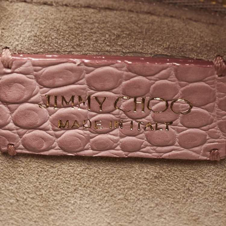 Pre Owned Jimmy Choo Pink Croc Embossed Leather Small Varenne Bowler Bag