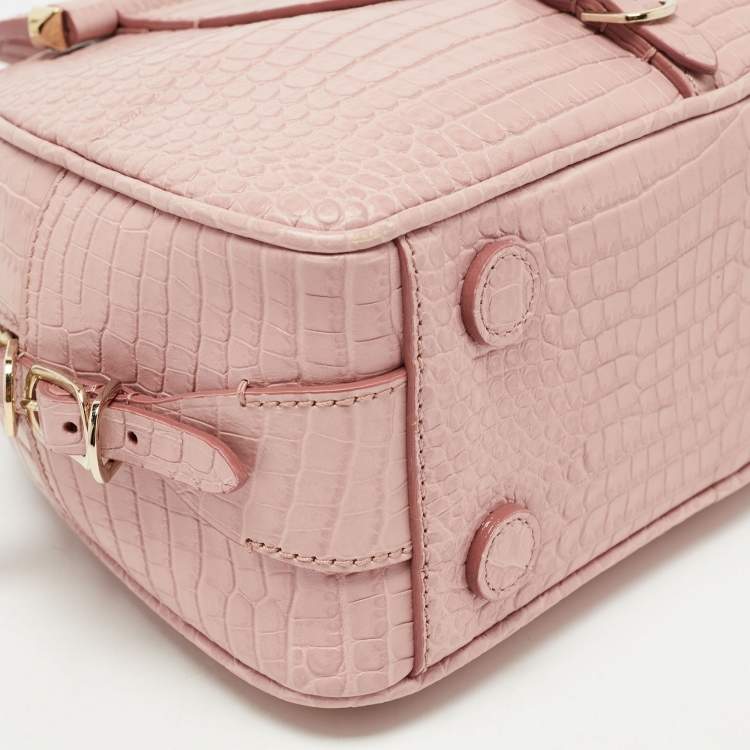 Pre Owned Jimmy Choo Pink Croc Embossed Leather Small Varenne Bowler Bag