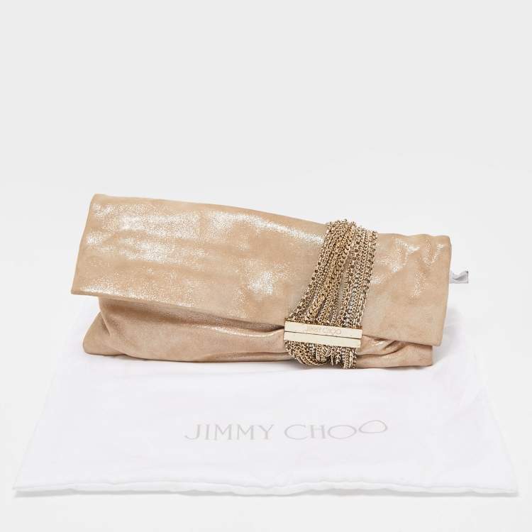 Pre Owned Jimmy Choo Beige Shimmering Suede Chandra Clutch