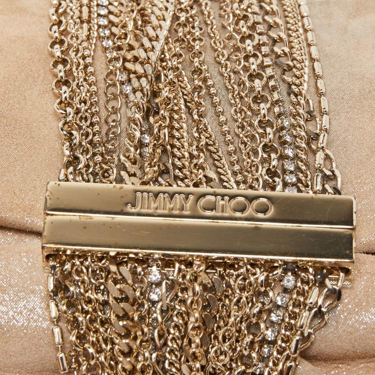 Pre Owned Jimmy Choo Beige Shimmering Suede Chandra Clutch