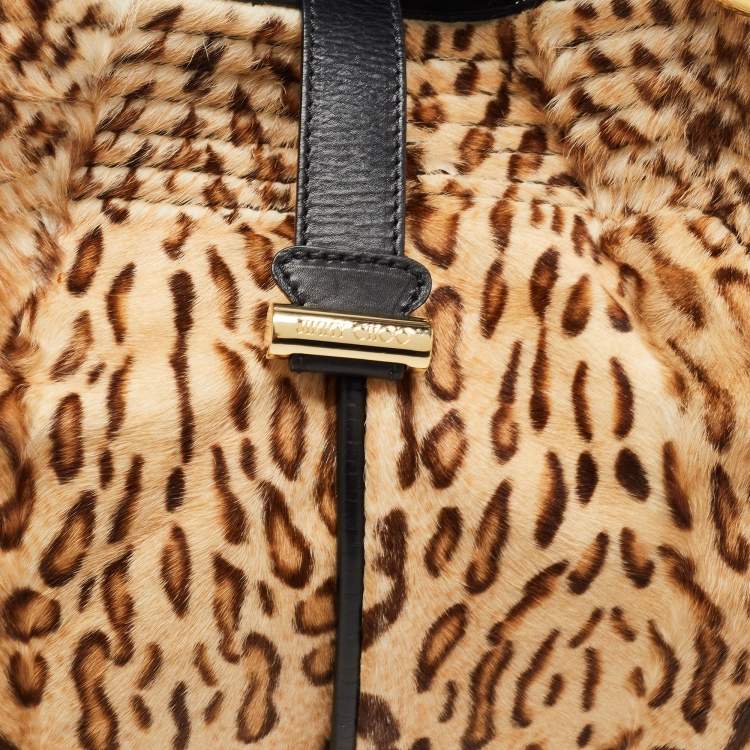 Pre Owned Jimmy Choo Brown/Black Leopard Print Calfhair and Leather Alex Hobo
