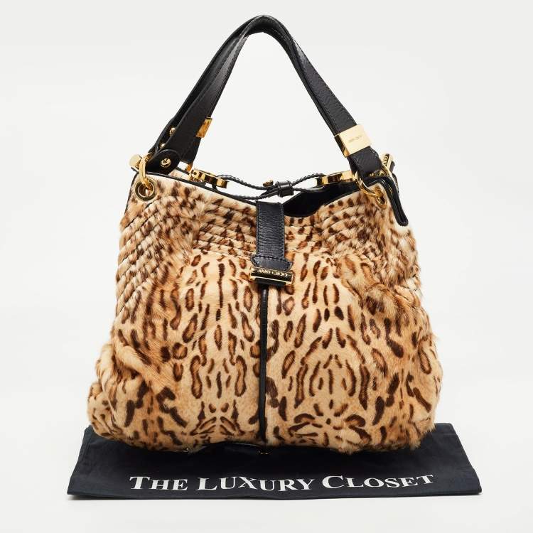 Pre Owned Jimmy Choo Brown/Black Leopard Print Calfhair and Leather Alex Hobo