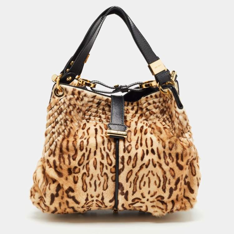 Pre Owned Jimmy Choo Brown/Black Leopard Print Calfhair and Leather Alex Hobo
