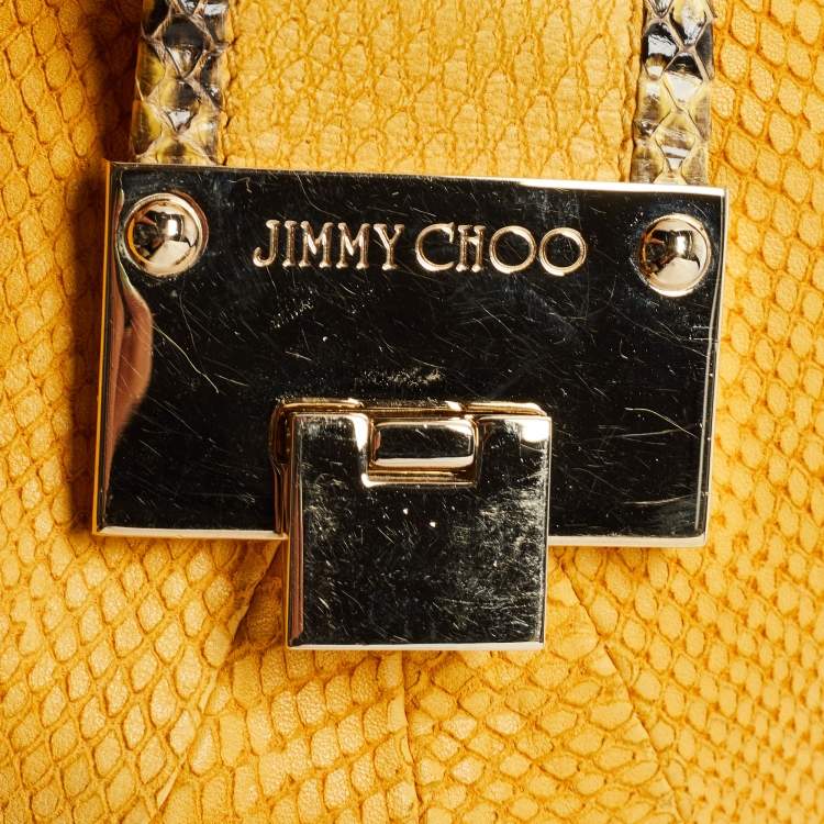 Pre Owned Jimmy Choo Yellow Python Effect Leather Fringed  Hobo