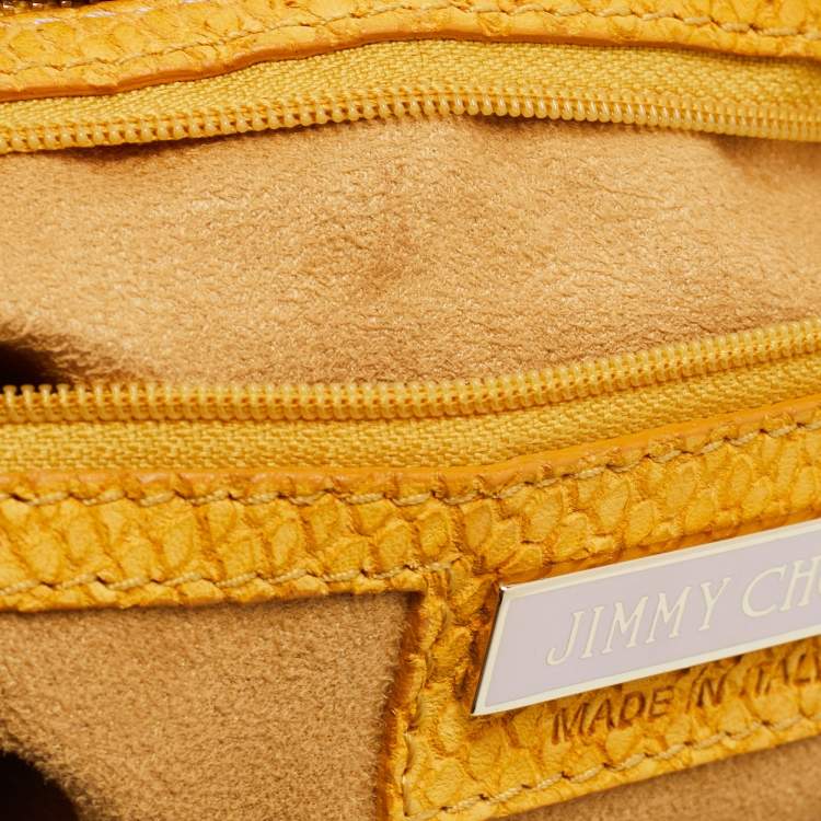 Pre Owned Jimmy Choo Yellow Python Effect Leather Fringed  Hobo