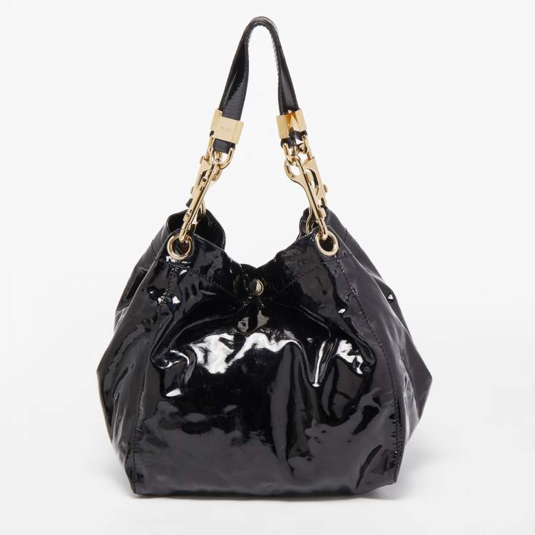 Pre Owned Jimmy Choo Black Patent Leather Lola Hobo