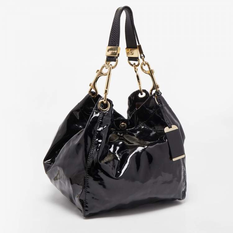 Pre Owned Jimmy Choo Black Patent Leather Lola Hobo