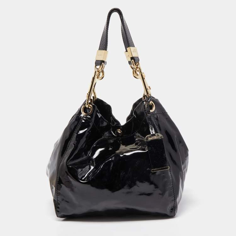 Pre Owned Jimmy Choo Black Patent Leather Lola Hobo