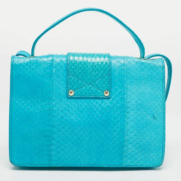 Pre Owned Jimmy Choo Light Blue Watersnake Leather Rebel Crossbody Bag