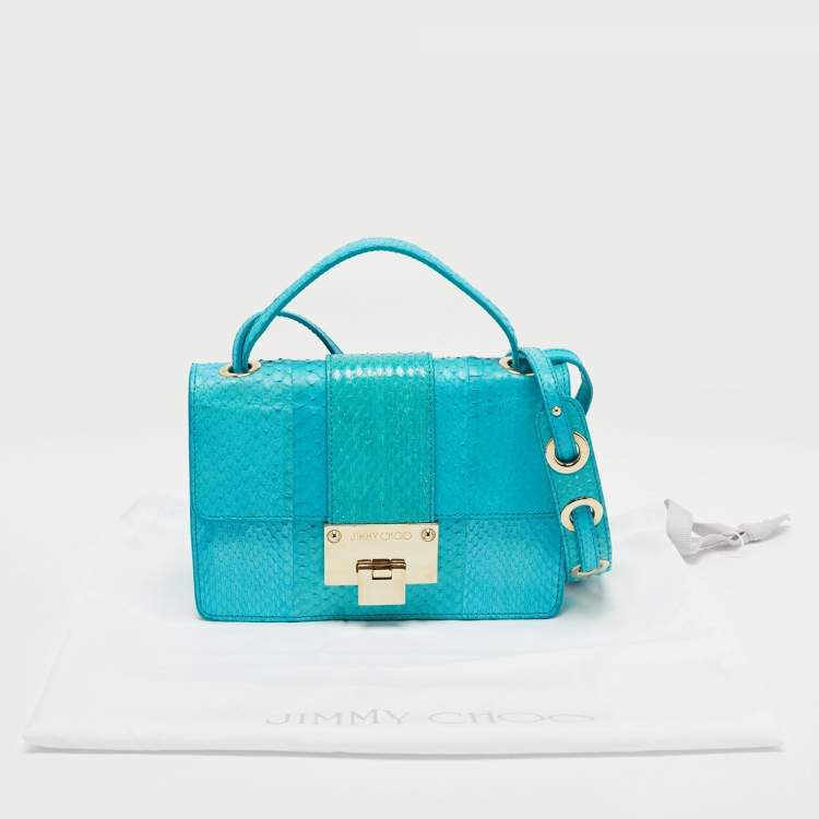 Pre Owned Jimmy Choo Light Blue Watersnake Leather Rebel Crossbody Bag