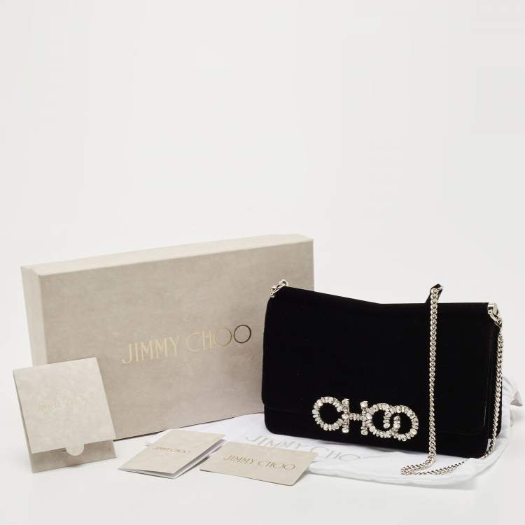 Pre Owned Jimmy Choo Black Velvet Crystals Kalina Chain Bag