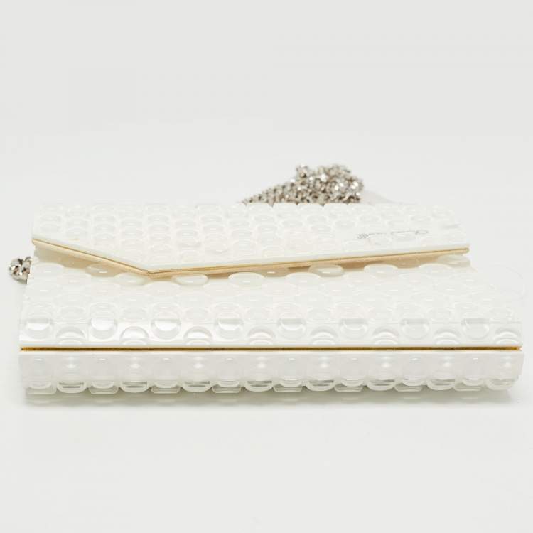 Pre Owned Jimmy Choo White Bubble Wrap Acrylic Candy Chain Clutch