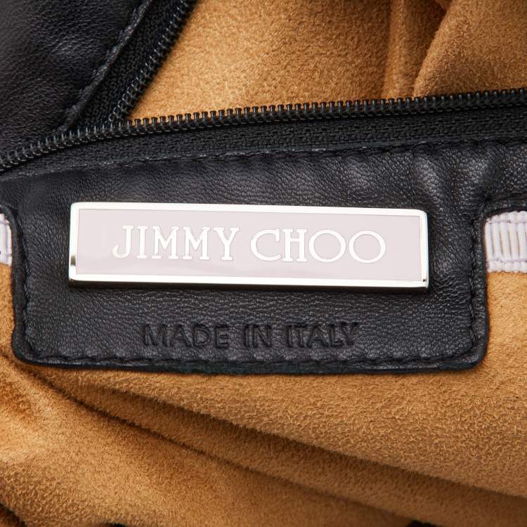 Pre Owned Jimmy Choo Black Textured Leather Embellished Flap Shoulder Bag