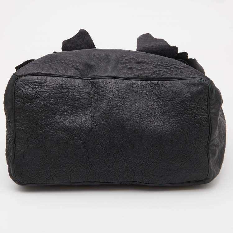 Pre Owned Jimmy Choo Black Textured Leather Embellished Flap Shoulder Bag