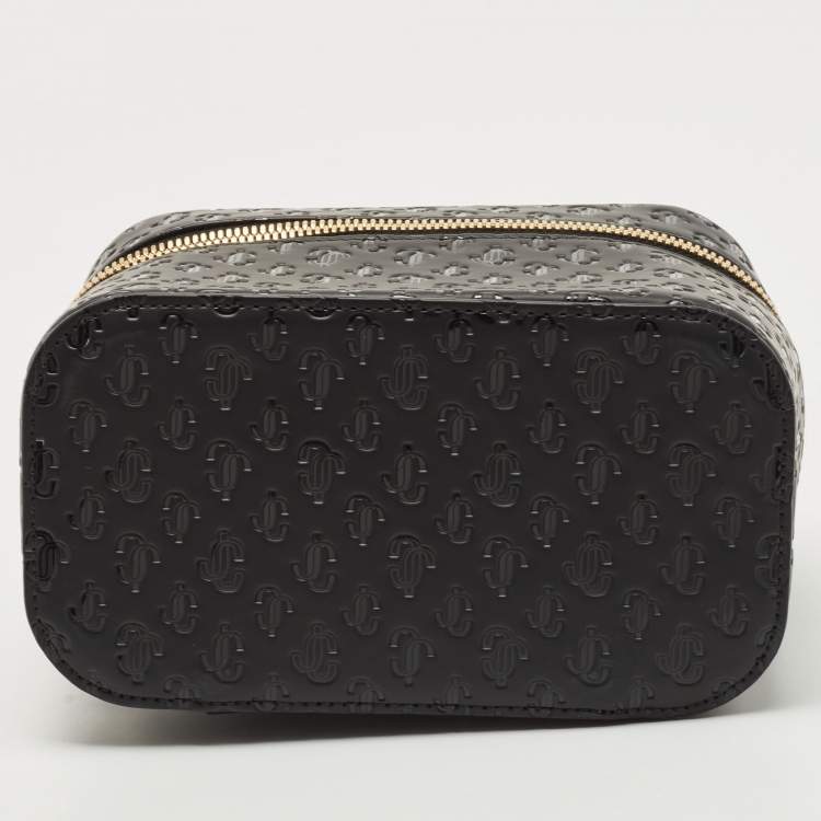 Pre Owned Jimmy Choo Black Monogram Leather Make Up Vanity Bag