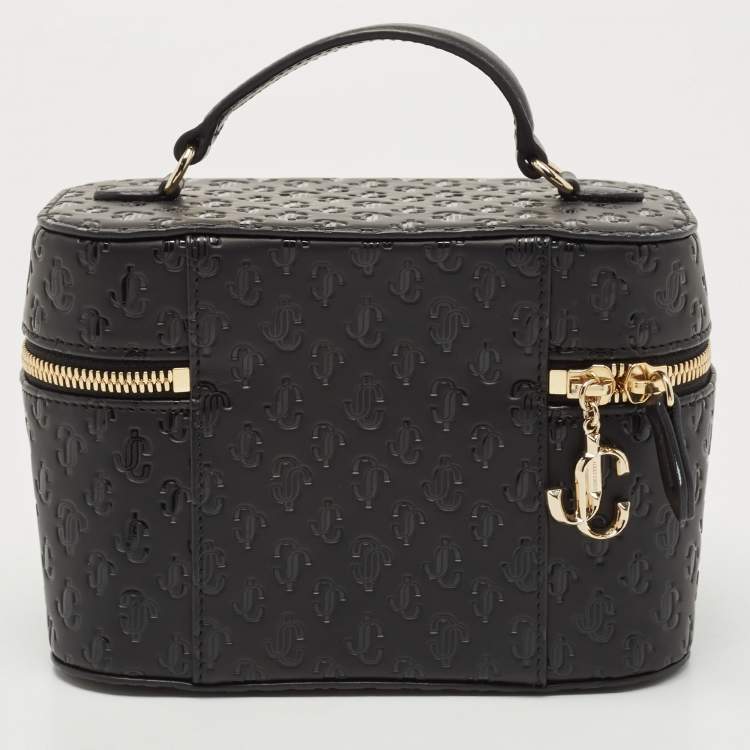 Pre Owned Jimmy Choo Black Monogram Leather Make Up Vanity Bag