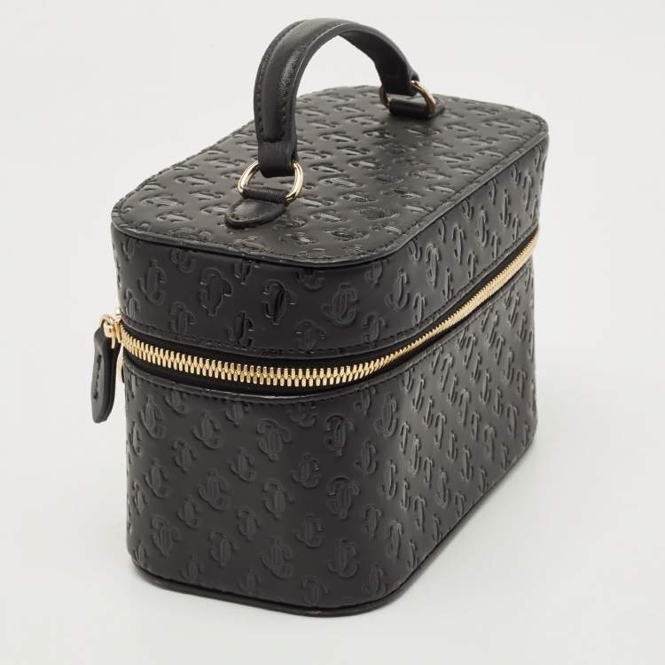 Pre Owned Jimmy Choo Black Monogram Leather Make Up Vanity Bag