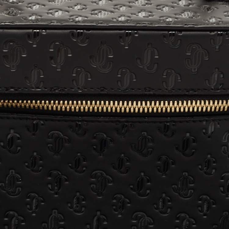Pre Owned Jimmy Choo Black Monogram Leather Make Up Vanity Bag