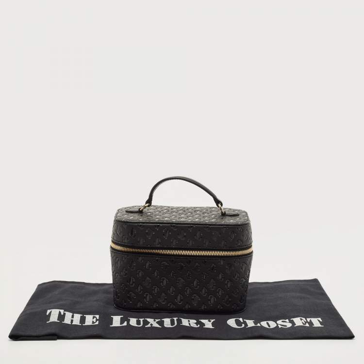 Pre Owned Jimmy Choo Black Monogram Leather Make Up Vanity Bag