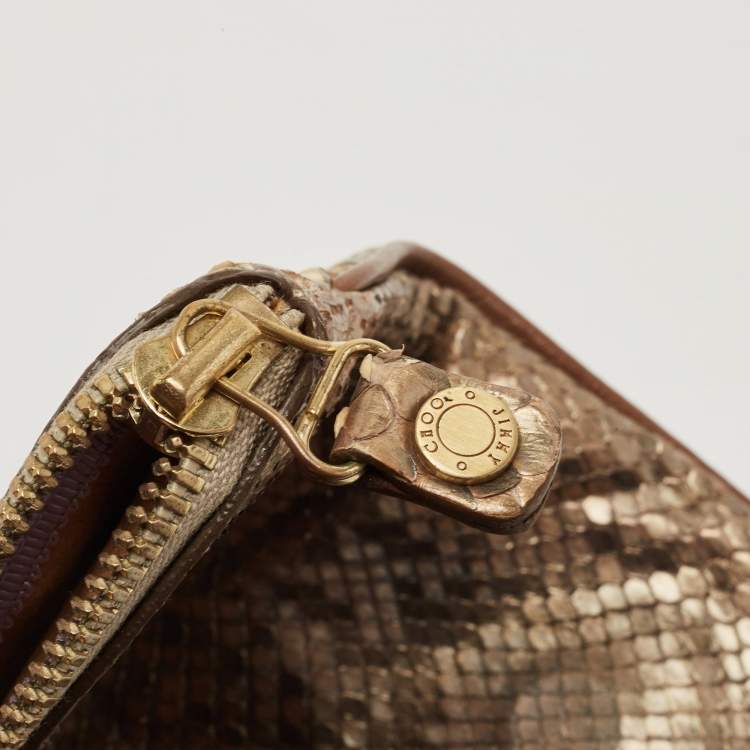 مملوكة مسبقًا Jimmy Choo Gold/Grey Python Leather Mave Foldover Clutch