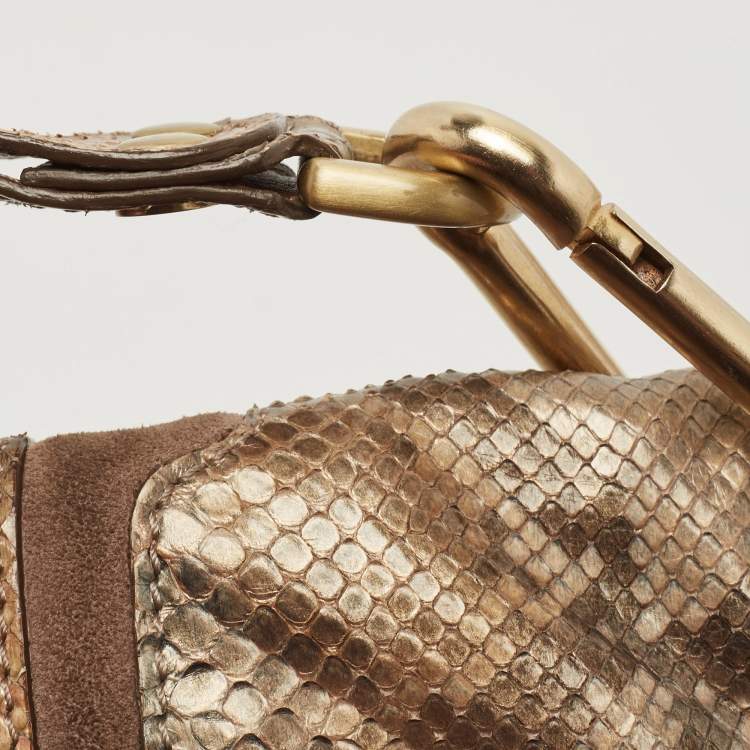 مملوكة مسبقًا Jimmy Choo Gold/Grey Python Leather Mave Foldover Clutch