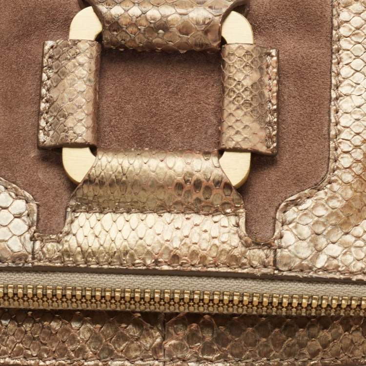 مملوكة مسبقًا Jimmy Choo Gold/Grey Python Leather Mave Foldover Clutch