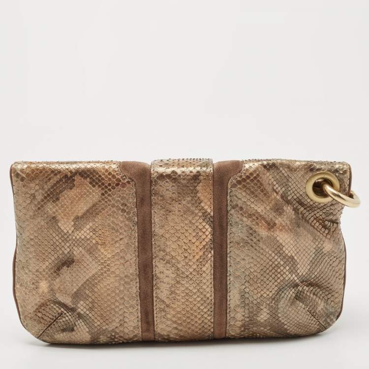 مملوكة مسبقًا Jimmy Choo Gold/Grey Python Leather Mave Foldover Clutch