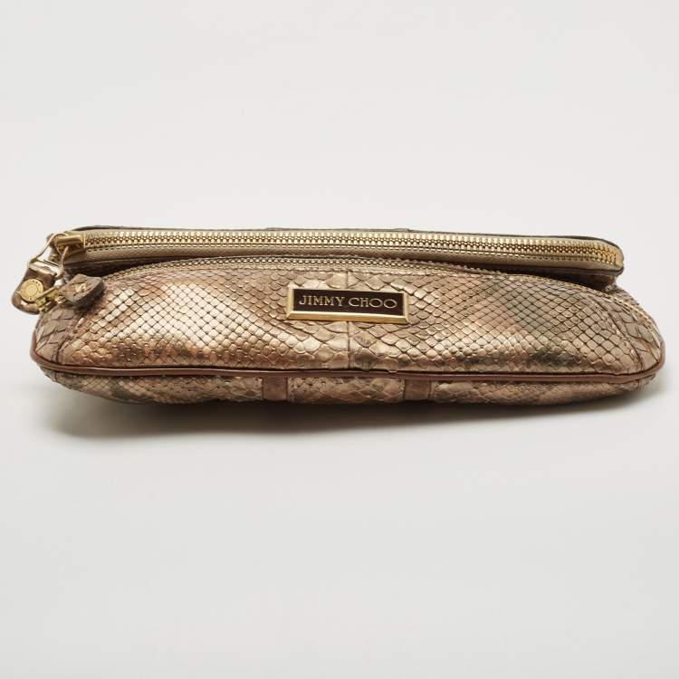 مملوكة مسبقًا Jimmy Choo Gold/Grey Python Leather Mave Foldover Clutch