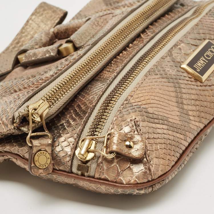 مملوكة مسبقًا Jimmy Choo Gold/Grey Python Leather Mave Foldover Clutch